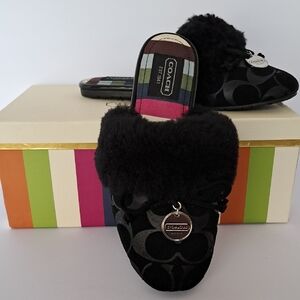 Coach Black and Multicolor Signature Slippers